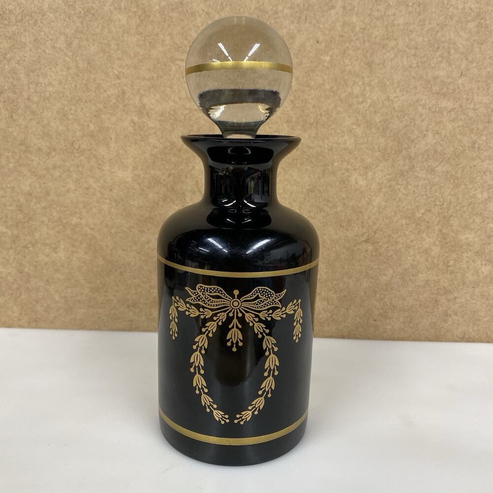 Vintage French Portieux Vallerysthal Black Gold Perfume Decanter 7.5” - Read